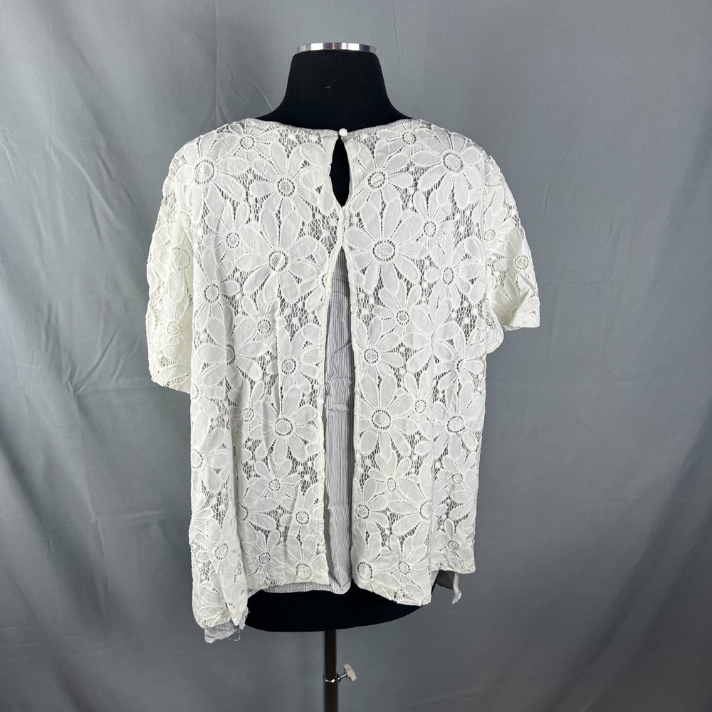 Alfred Dunner Blouse Top Womens 24W White Floral Lace Daisy Crochet Round Neck - Picture 3 of 10